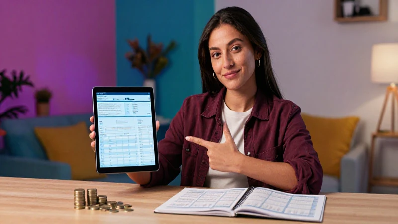 Mujer Latina organizando finanzas en su hogar moderno