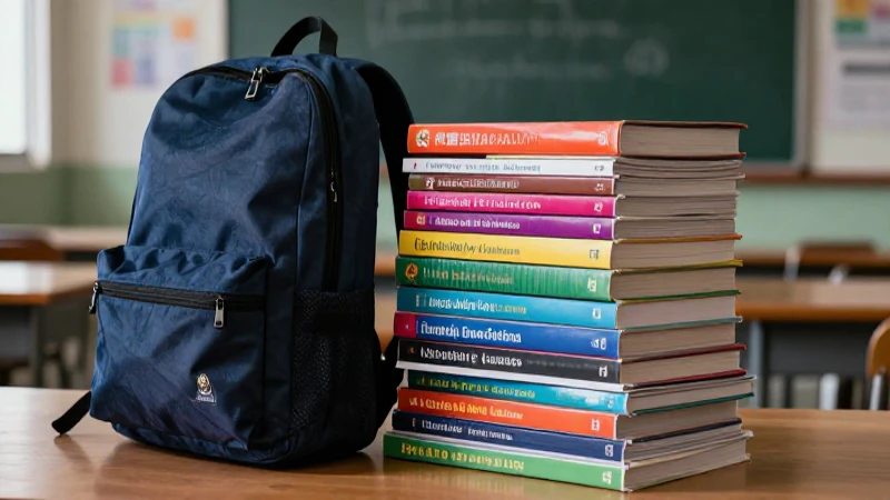 Libros nuevos y mochila en aula moderna