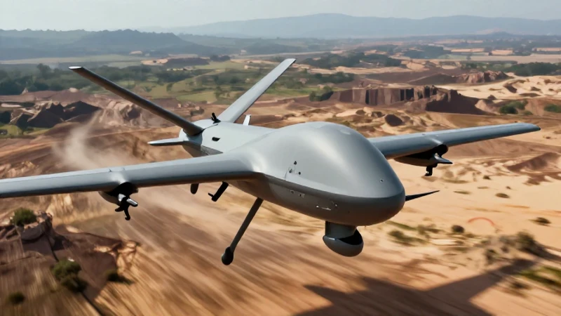 Dron militar avanzado en terreno difícil