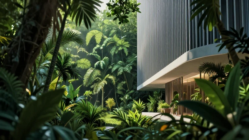 Selva vibrante contrasta con arquitectura moderna