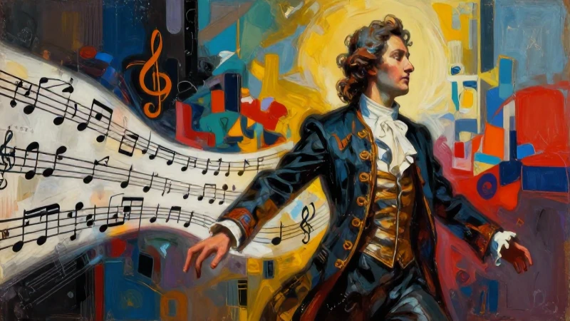 Figuras musicales y arte abstracto vibrante