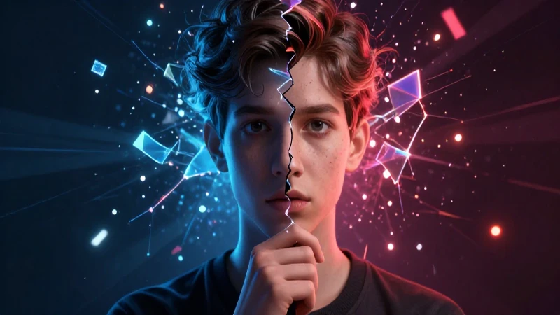 Joven, pensamientos duales, colores vibrantes