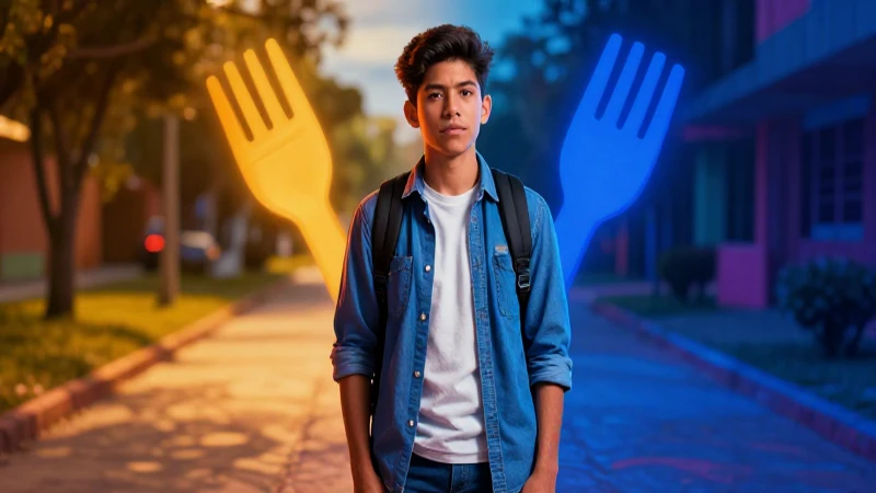 Estudiante mexicano en un camino de luces vibrantes