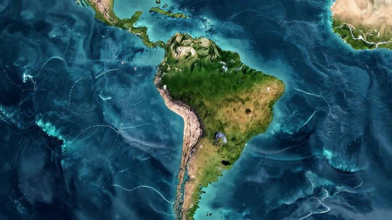 Mapa vibrante de América en estilo editorial