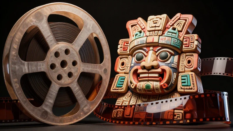 Cine vintage y artefactos mesoamericanos detallados
