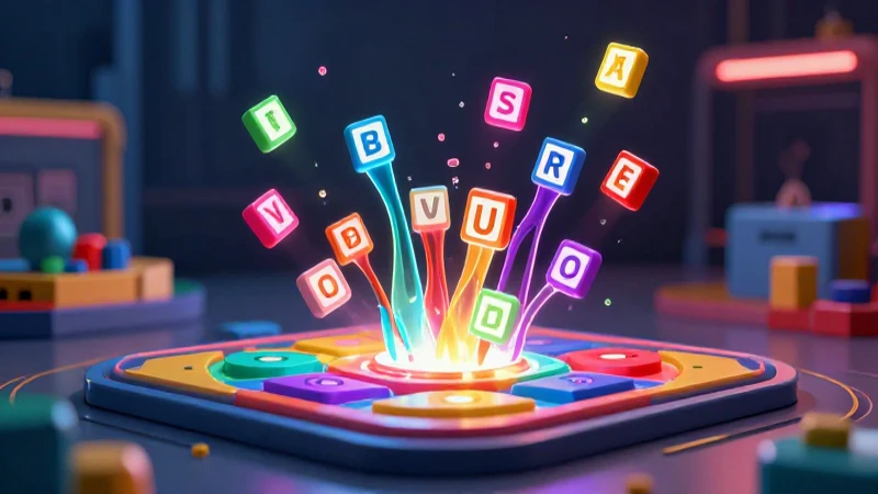 Bloques de letras flotantes y brillantes sobre plataforma educativa