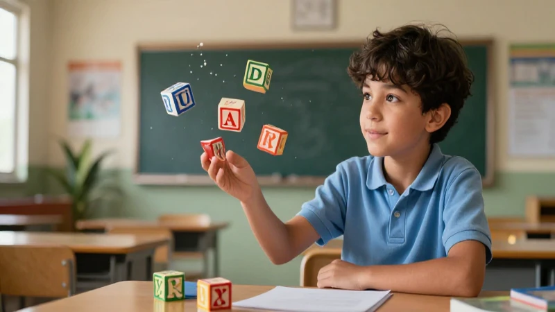 Estudiante mexicano aprende con bloques de letras