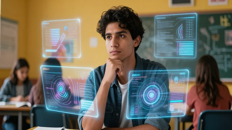 Educador mexicano moderno con visualización de datos