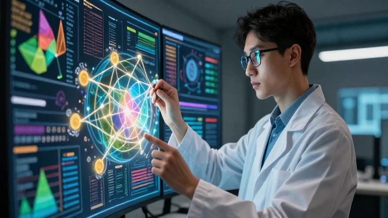 Académico analiza datos luminosos en ilustración detallada