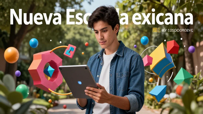 Joven intelectual mexicano con tablet en estilo Nueva Escuela Mexicana