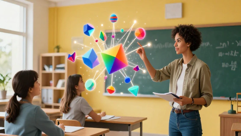 Educador moderno interactúa con conceptos visuales abstractos