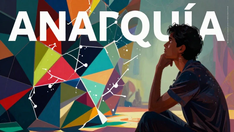 Anarquía: Significado, definición y concepto en detalle 9 Arte abstracta anárquica: figura contemplativa y estructura geométrica vibrante