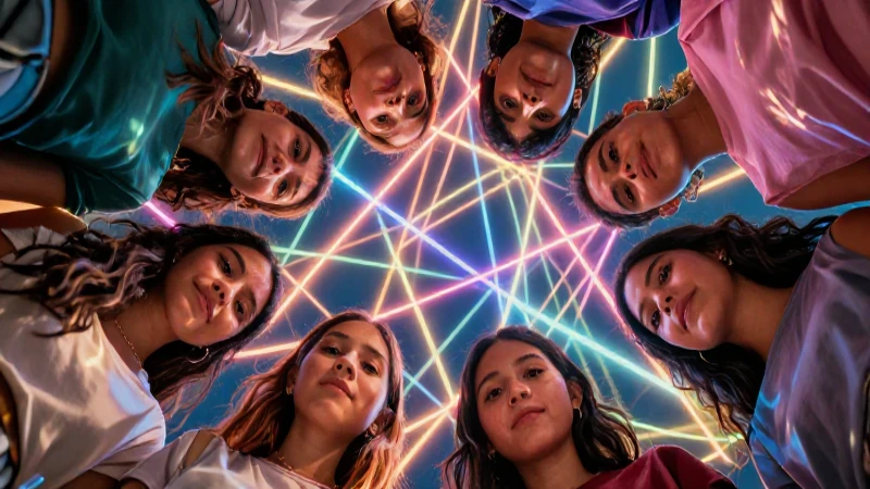 Jóvenes diversos en círculo de solidaridad vibrante