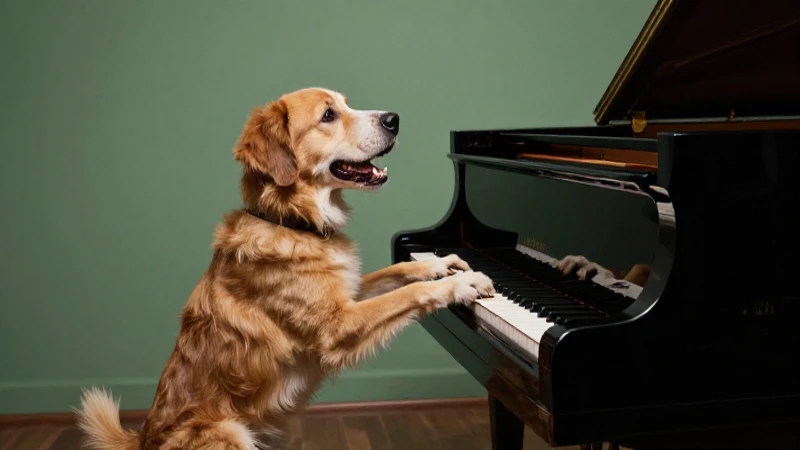 Perro cómico tocando piano