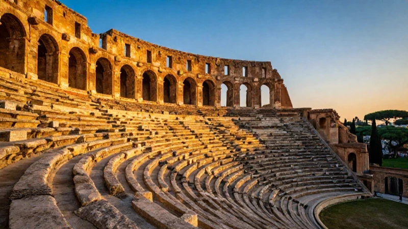 Ruinas antiguas con luz dorada y estética profesional