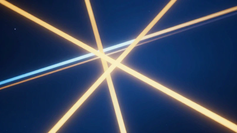 Líneas geométricas brillantes en azul y oro vibrante