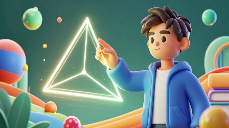 Avatar académico estudia ángulos en un diseño vibrante