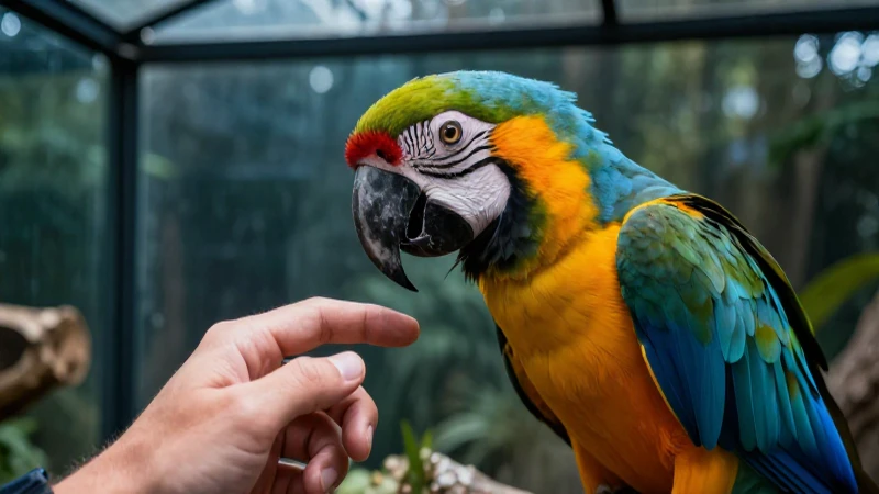 Lindo loro exótico en terrario moderno