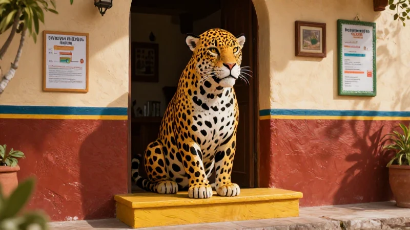 Jaguar amigable en casa mexicana