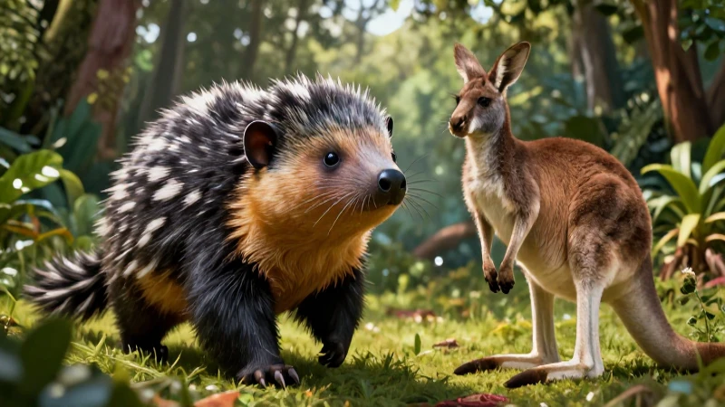 Platypus y canguro vibrantes en entorno natural
