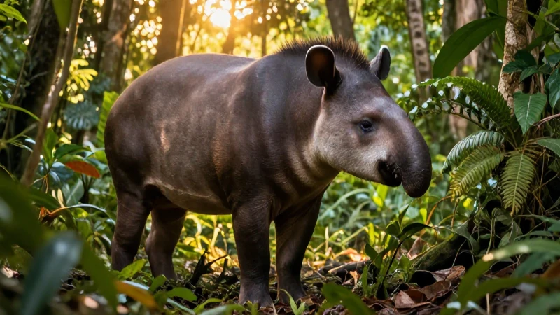 Retrato de tapir en luz dorada de la selva mexicana
