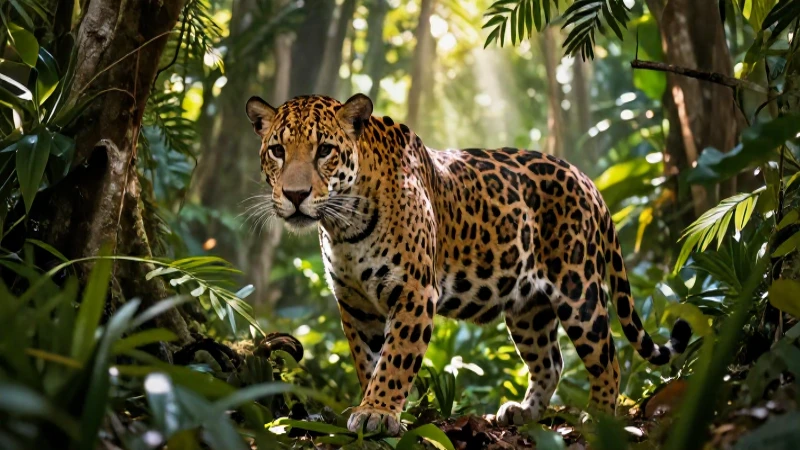 Jaguar majestuoso en exuberante selva tropical