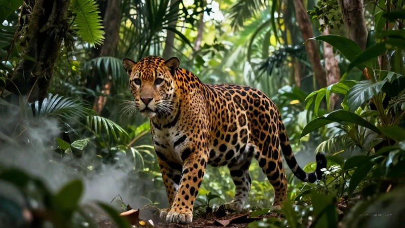 Jaguar majestuoso en selva con estilo profesional