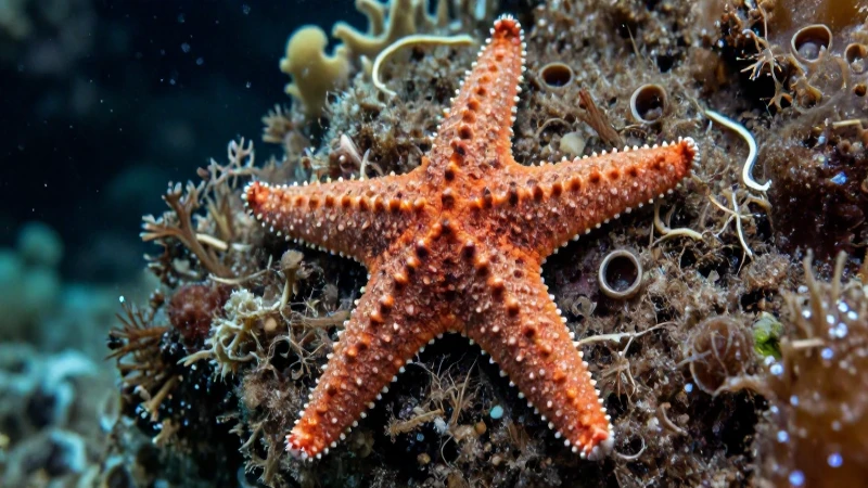 Estrellas marinas vibrantes en un entorno submarino de microplásticos
