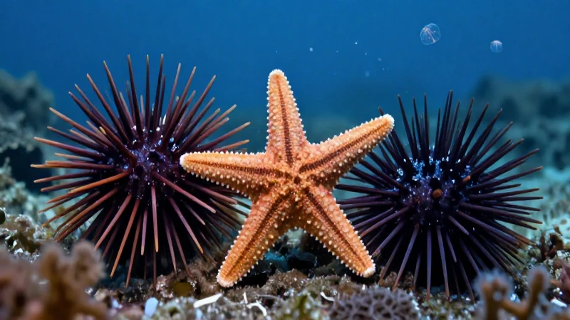 Cinematográfica macro fotografía de erizos marinos bioluminiscentes