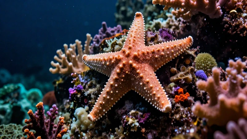 Estrella de mar hiperrealista en vibrante ecosistema marino