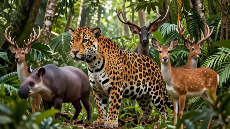 Mamíferos diversos en selva vibrante mesoamericana