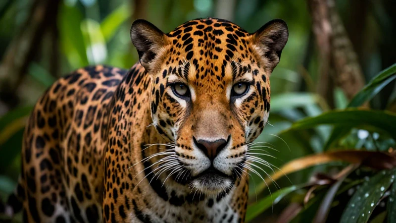 Jaguar majestuoso en bosque tropical detallado