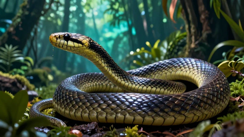 Cuáles son algunos ejemplos de animales que son ovovivíparos 4 Serpiente ovovivípara detallada en su vibrante hábitat