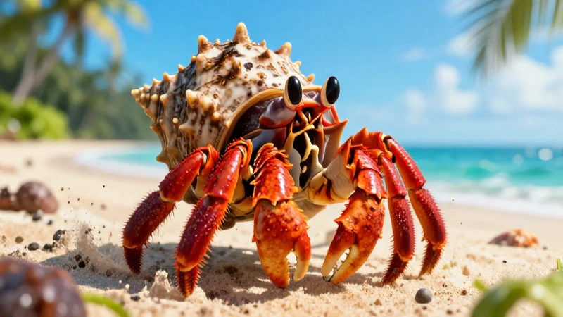 Los 10 animales más sorprendentes que caminan: ¡Te fascinarán! 7 Cangrejo ermita detallado en playa tropical