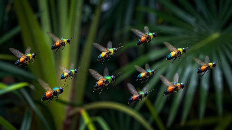 Animales que vuelan: Fascinantes criaturas con habilidades asombrosas 4 Insectos coloridos volando sobre vegetación tropical
