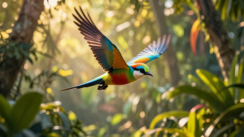 Animales que vuelan: Fascinantes criaturas con habilidades asombrosas 5 Criatura voladora colorida en un vibrante bosque tropical