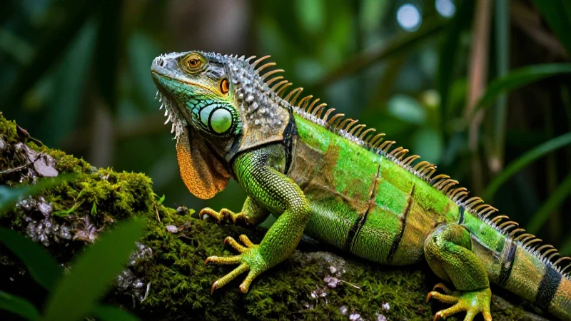 Explora los animales reptiles: características, curiosidades y más 6 Iguana verde vibrante en hábitat tropical detallado
