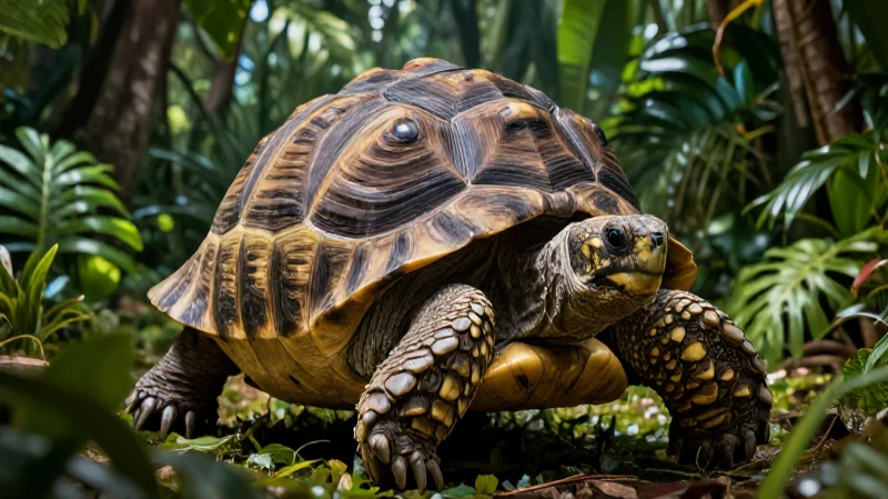 Explora los animales reptiles: características, curiosidades y más 4 Tortuga magnífica con fondo tropical vibrante