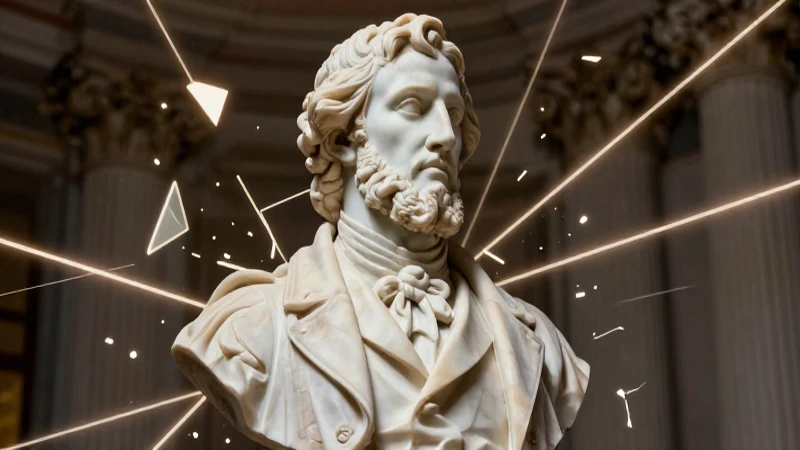 Busto de sociólogo con líneas geométricas vibrantes y dinámicas