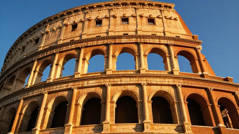 Antigua Roma: resumen, historia, aportes y características 3 Fachada del Coliseo con estética educativa vibrante