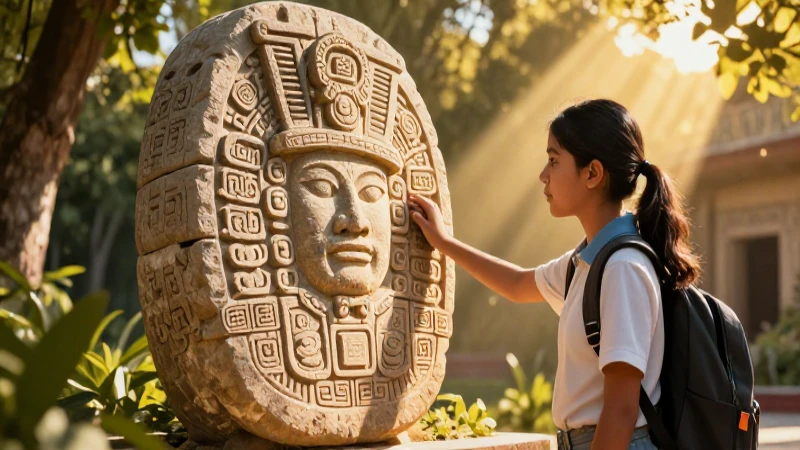 Antiguas civilizaciones: etapas, culturas y características 9 Estudiante mexicano explora historia azteca en ilustración detallada