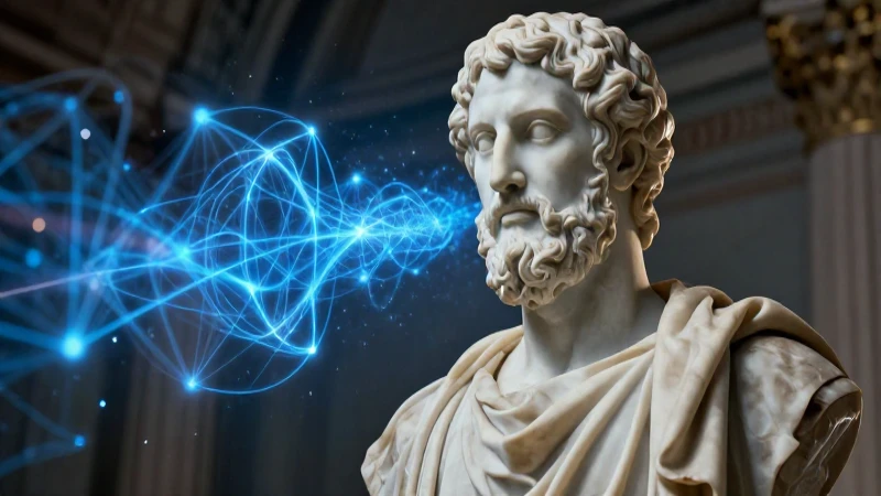 Platón y red neuronal futurista épica