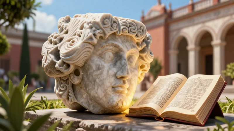 Ilustración educativa moderna con arquitectura antigua