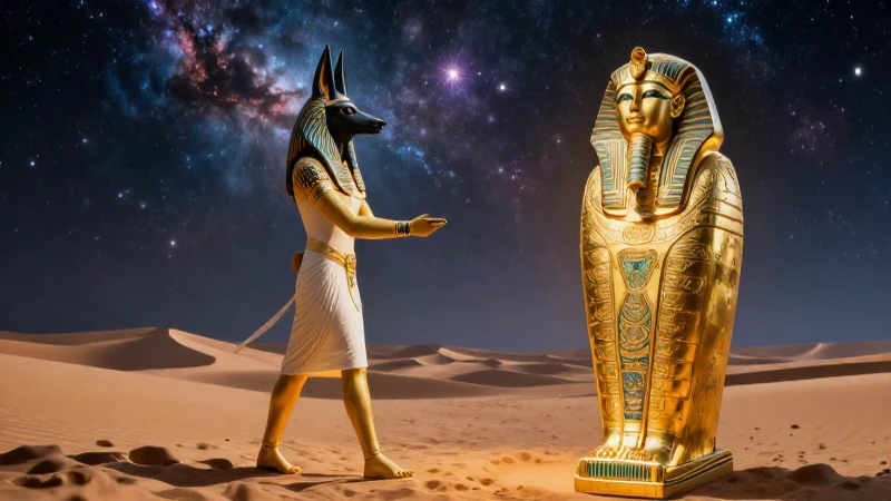 Anubis guía el alma en la vida egipcia