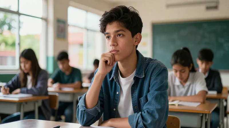 Estudiante joven y reflexivo en escuela mexicana