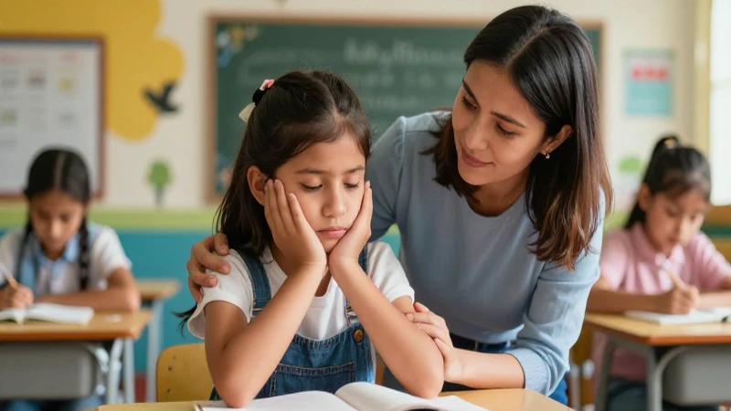 Niña preocupada con madre en clase