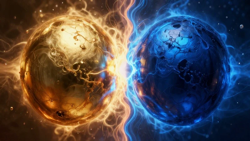 Antítesis: 30 Ejemplos de Antítesis para Aprender Fácilmente 7 Dualidad abstracta: esfera dorada contra azul