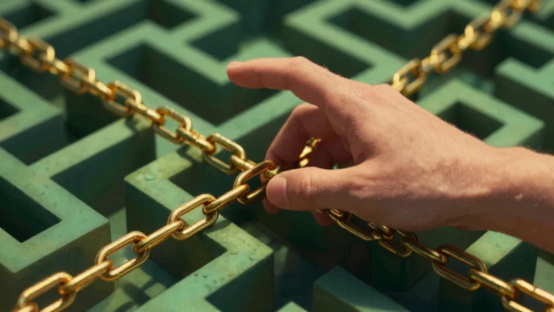 Mano en laberinto político, cadenas doradas