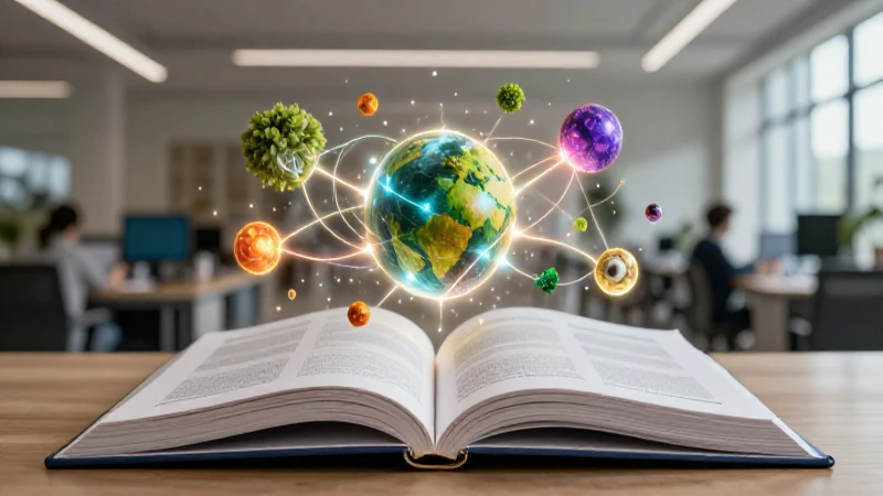 Libro conceptual flotando en un moderno escritorio académico