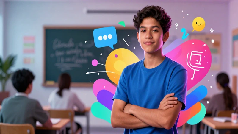 Estudiante mexicano con conceptos modernos vibrantes